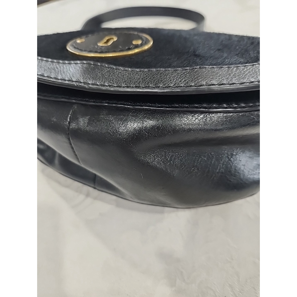 Fossil Black Calf Hair Leather Crossbody Saddle Bag - Picture 5 of 13